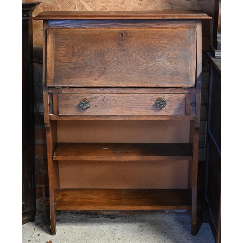 258 - #An early 20th century oak shallow bureau, 80 x 24 x 104 cm h