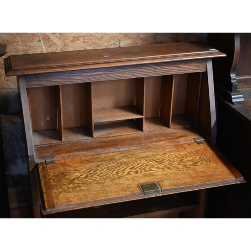 258 - #An early 20th century oak shallow bureau, 80 x 24 x 104 cm h