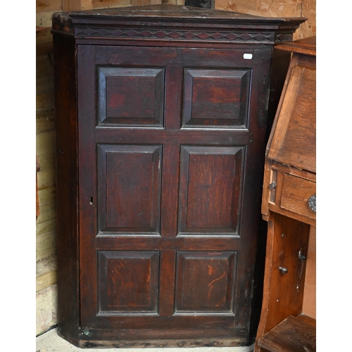 259 - Antique stained oak corner cupboard, 78 x 110 cm a/f