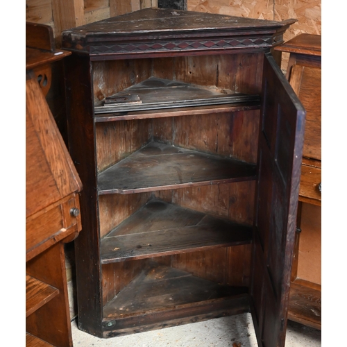 259 - Antique stained oak corner cupboard, 78 x 110 cm a/f