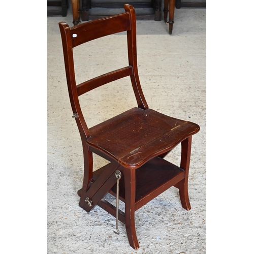 266 - # A set of stained beech folding/metamorphic library steps to/w two painted side chairs (3)