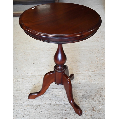 273 - Yew veneered nest of three occasional tables to/w an oval occasional table and a circular tripod lam... 