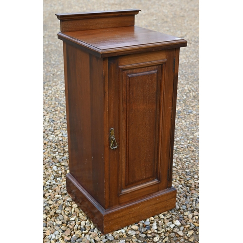 275 - Edwardian walnut bedside cabinet with panelled door a/f, 38 x 38 x 82 cm h