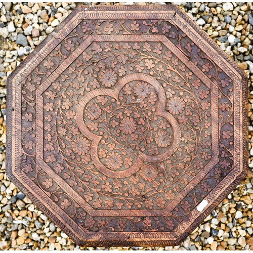 279 - An early 20th century Anglo-Indian carved hardwood octagonal table, 45 cm dia. x 48 cm h a/f to/w tw... 