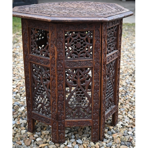 279 - An early 20th century Anglo-Indian carved hardwood octagonal table, 45 cm dia. x 48 cm h a/f to/w tw... 