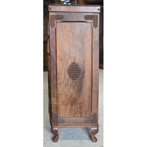 294 - An Anglo-Indian Sheesham wood bowfront tallboy with hinged top with green velvet lined compartmental... 