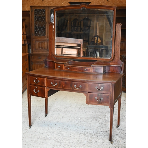 296 - A large Edwardian walnut inlaid mirror-backed dressing table, 124 x 62 x 170 cm h