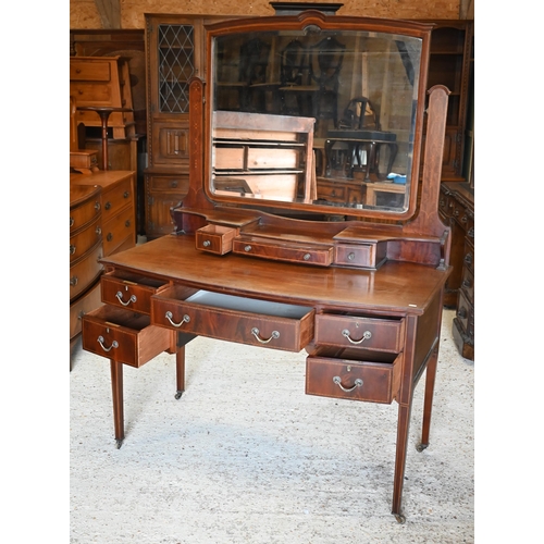 296 - A large Edwardian walnut inlaid mirror-backed dressing table, 124 x 62 x 170 cm h