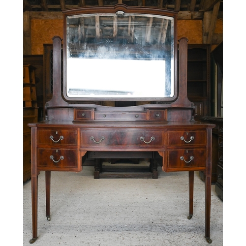 296 - A large Edwardian walnut inlaid mirror-backed dressing table, 124 x 62 x 170 cm h