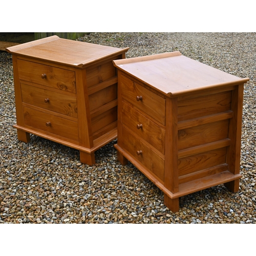 301 - A pair of Chinese influenced hardwood three drawer chests, 68 x 48 x 70 cm