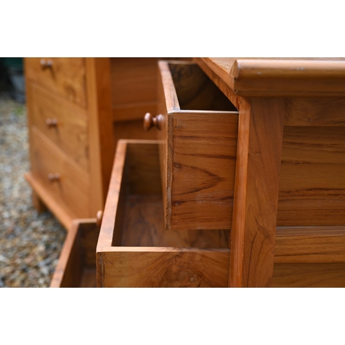 301 - A pair of Chinese influenced hardwood three drawer chests, 68 x 48 x 70 cm