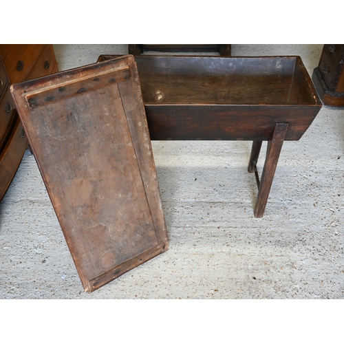 308 - An antique oak and elm dough bin of traditional vernacular construction, 105 x 50 x 80 cm h