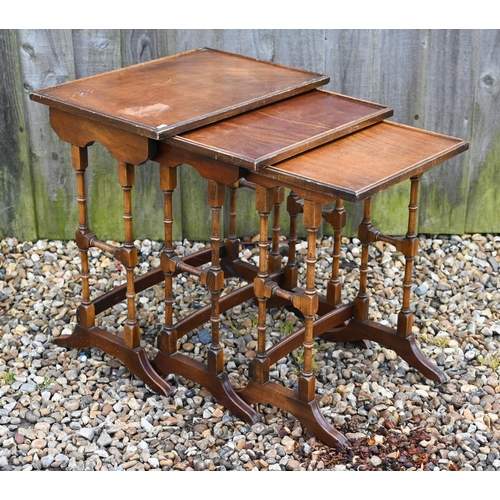 311 - A reproduction mahogany veneer hall table with two drawers, 78 x 36 x 74 cm h to/w an octagonal 'dru... 