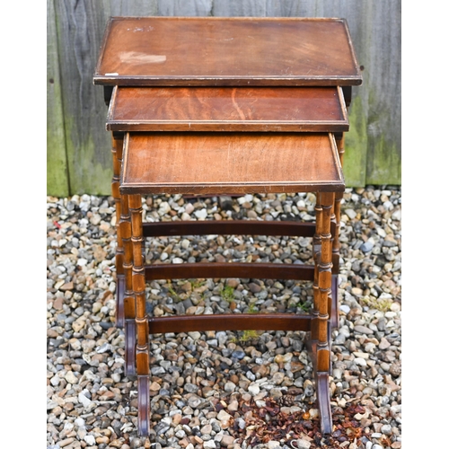 311 - A reproduction mahogany veneer hall table with two drawers, 78 x 36 x 74 cm h to/w an octagonal 'dru... 