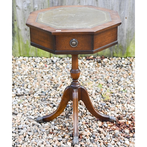 311 - A reproduction mahogany veneer hall table with two drawers, 78 x 36 x 74 cm h to/w an octagonal 'dru... 