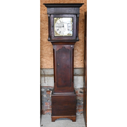 316 - An 18th century oak Welsh 30-hour longcase clock, brass and silvered 'four seasons' dial with date a... 