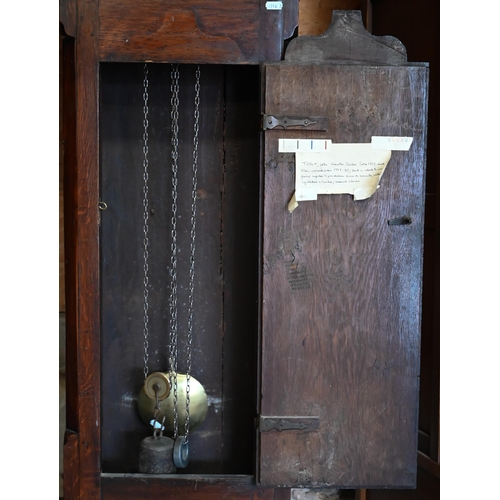 316 - An 18th century oak Welsh 30-hour longcase clock, brass and silvered 'four seasons' dial with date a... 