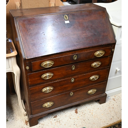 322 - George III mahogany fall front bureau with four graduating drawers, standing on bracket feet, 90 x 5... 