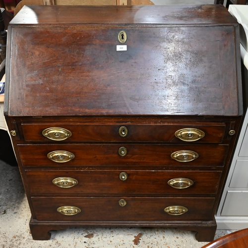 322 - George III mahogany fall front bureau with four graduating drawers, standing on bracket feet, 90 x 5... 