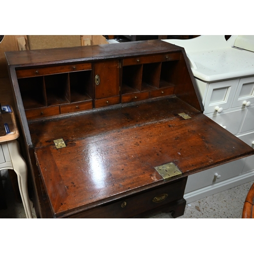 322 - George III mahogany fall front bureau with four graduating drawers, standing on bracket feet, 90 x 5... 