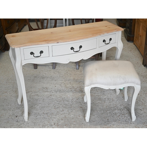 324 - French style part painted dressing table with three drawers, 110 x 40 x 78 cm c/w upholstered stool