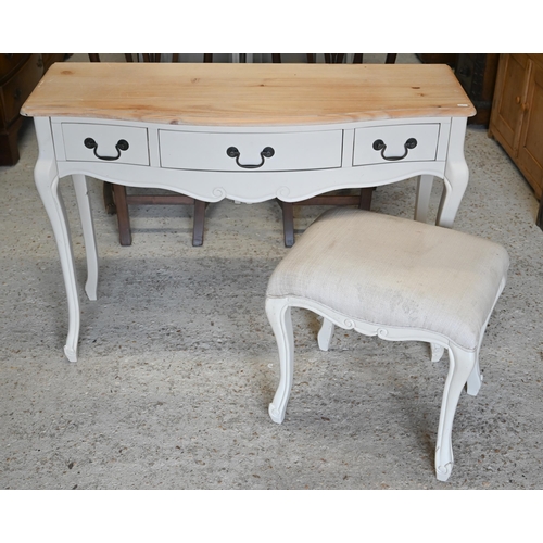 324 - French style part painted dressing table with three drawers, 110 x 40 x 78 cm c/w upholstered stool