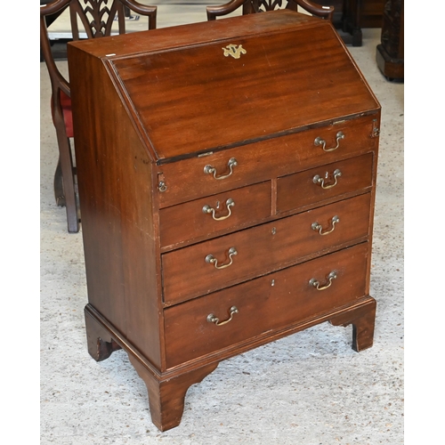 326 - Small mahogany fall front bureau with four drawers, raised on bracket feet, 70 x 44 x 92 cm h