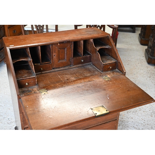 326 - Small mahogany fall front bureau with four drawers, raised on bracket feet, 70 x 44 x 92 cm h