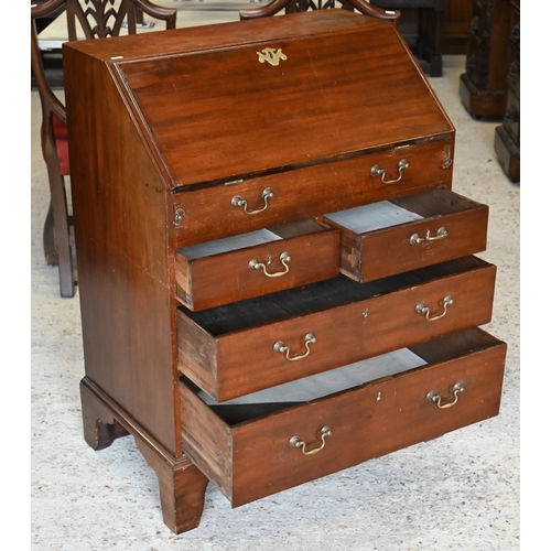 326 - Small mahogany fall front bureau with four drawers, raised on bracket feet, 70 x 44 x 92 cm h