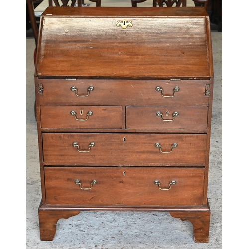 326 - Small mahogany fall front bureau with four drawers, raised on bracket feet, 70 x 44 x 92 cm h