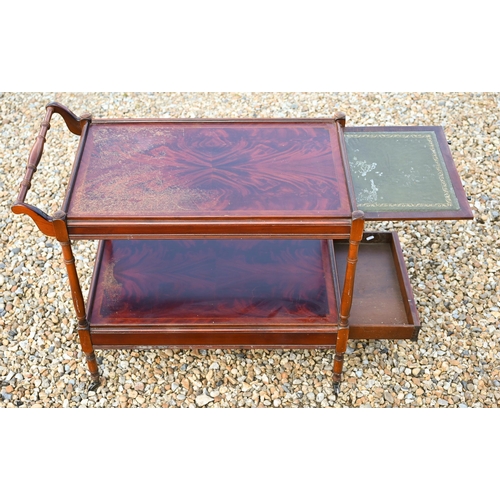 328 - A mahogany veneered two drawer filing chest and two tier drinks trolley with single drawer (2)