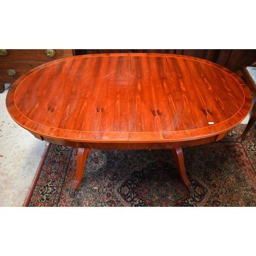 339 - #Yew veneered oval extending dining table with one leaf, 174 x 80 x 76 cm h