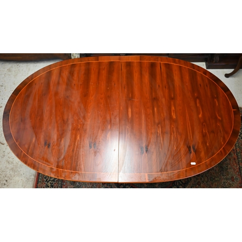 339 - #Yew veneered oval extending dining table with one leaf, 174 x 80 x 76 cm h