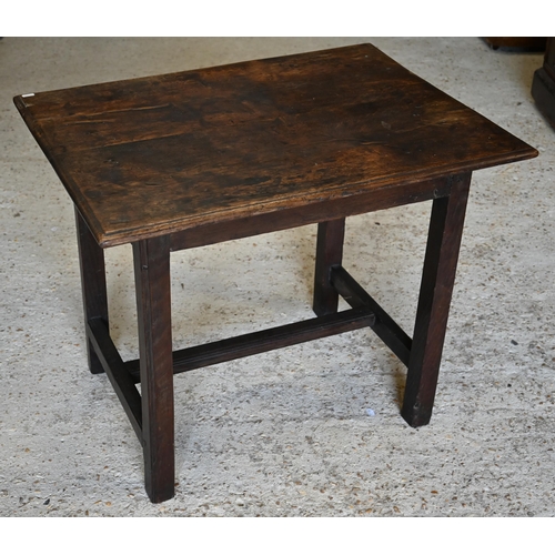 340 - An 18th century Provincial oak rectangular side table on square supports united by stretchers, 80 x ... 