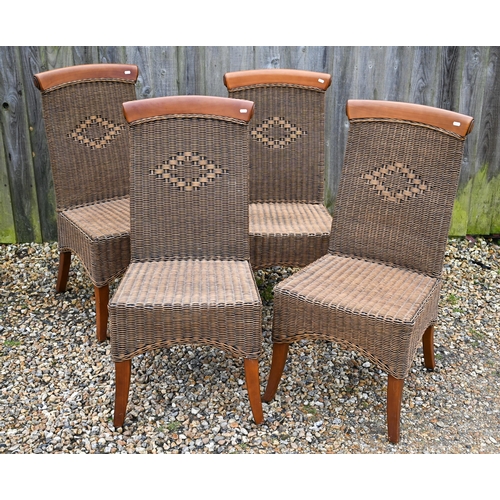 343 - #A set of four hardwood and wicker dining chairs (4)