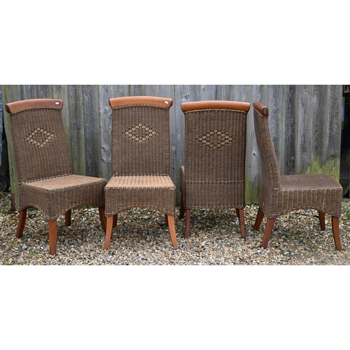 343 - #A set of four hardwood and wicker dining chairs (4)