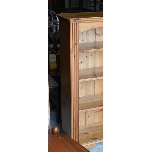 345 - A stained pine open bookcase, 100 x 32 x 120 cm h