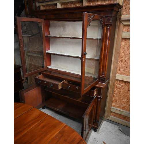 347 - #A 19th century mahogany cabinet bookcase, 152 x 45 x 226 cm h, a/f