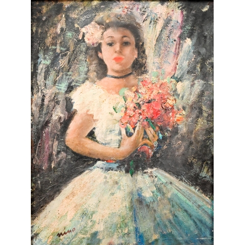 353 - Nino (Giuffrida?) - Ballerina with bouquet of flowers, oil on canvas, signed lower left, 32 x 23 cm