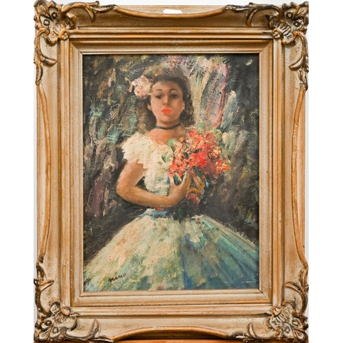 353 - Nino (Giuffrida?) - Ballerina with bouquet of flowers, oil on canvas, signed lower left, 32 x 23 cm