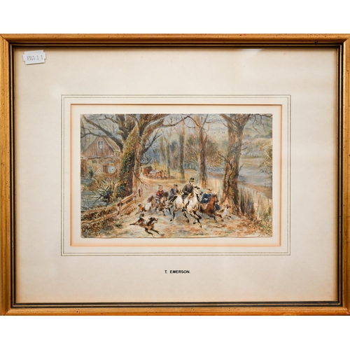 364 - #T Emerson - Travellers on horseback, watercolour, signed with initials and dated 1878, 13.5 x 21 cm