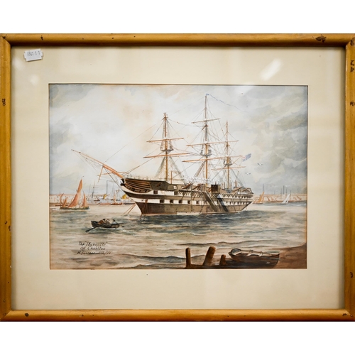 366 - H Fostersmith - 'The Warspite', off Charlton, watercolour, signed and dated '94, 25 x 35 cm to/w Chr... 