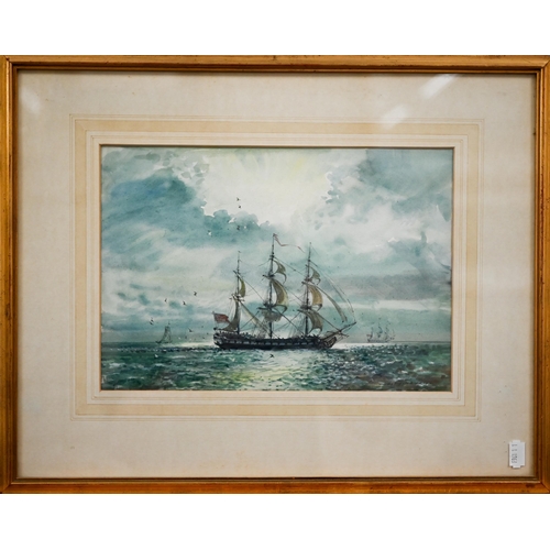 366 - H Fostersmith - 'The Warspite', off Charlton, watercolour, signed and dated '94, 25 x 35 cm to/w Chr... 