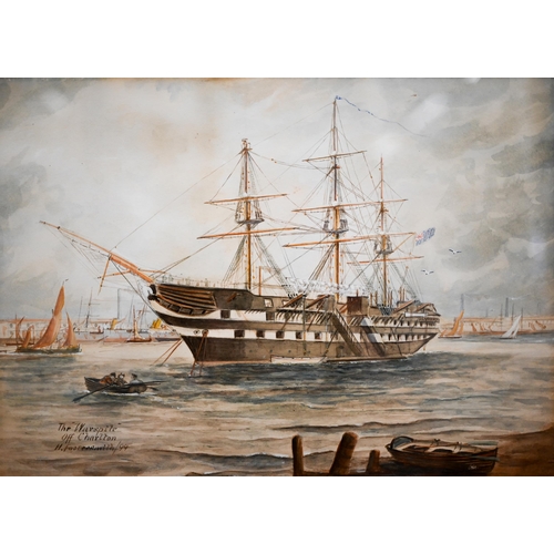 366 - H Fostersmith - 'The Warspite', off Charlton, watercolour, signed and dated '94, 25 x 35 cm to/w Chr... 