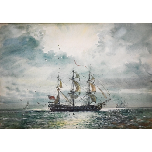 366 - H Fostersmith - 'The Warspite', off Charlton, watercolour, signed and dated '94, 25 x 35 cm to/w Chr... 