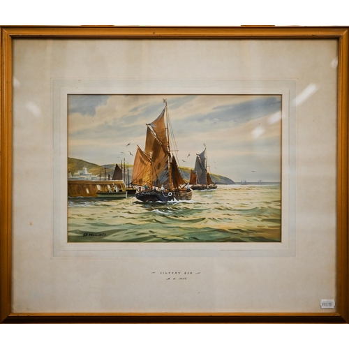 383 - #A D Bell - 'Silvery Sea' and 'Drying Sails', watercolour, signed and dated 1953, 25 x 35.5 cm (2)