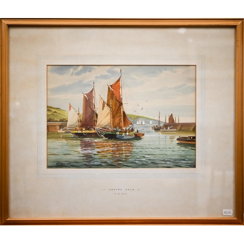 383 - #A D Bell - 'Silvery Sea' and 'Drying Sails', watercolour, signed and dated 1953, 25 x 35.5 cm (2)