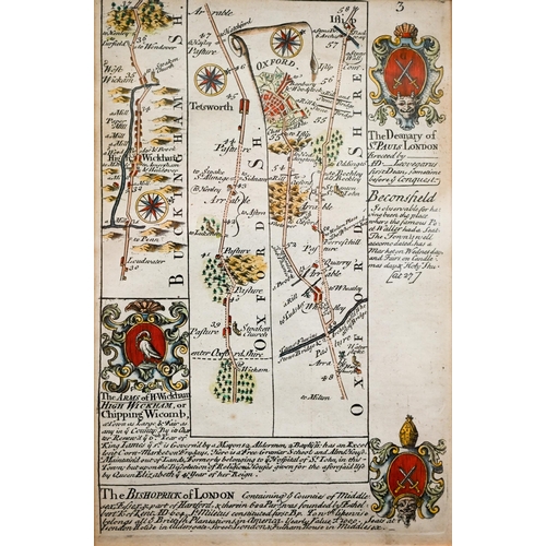 384 - #A hand-coloured map engraving of Sussex by Robert Morden, 18 x 23 cm; a map of Kent and an antique ... 