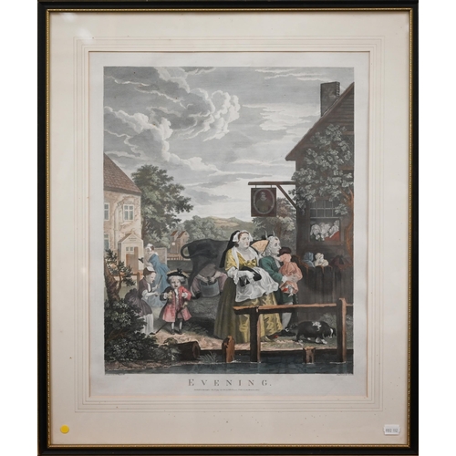 386 - Four hand-coloured Hogarth engravings - Morning, Noon, Evening and Night, pub 1790 by Robinson, 50 x... 