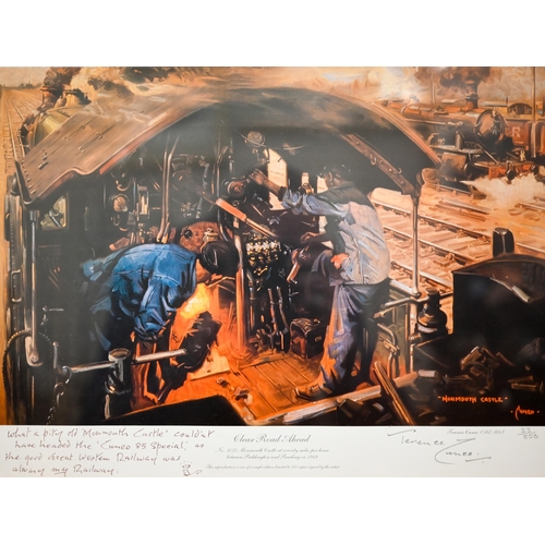 399 - After Terence Cuneo - two ltd ed prints no 33/850 'Clear Road Ahead', and 'Clapham Junction', both p... 